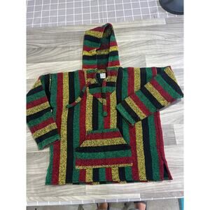 Men’s Baja Hoodie, Blanket Hoodie, Sz M Red Green Yellow Hippie Rastafarian